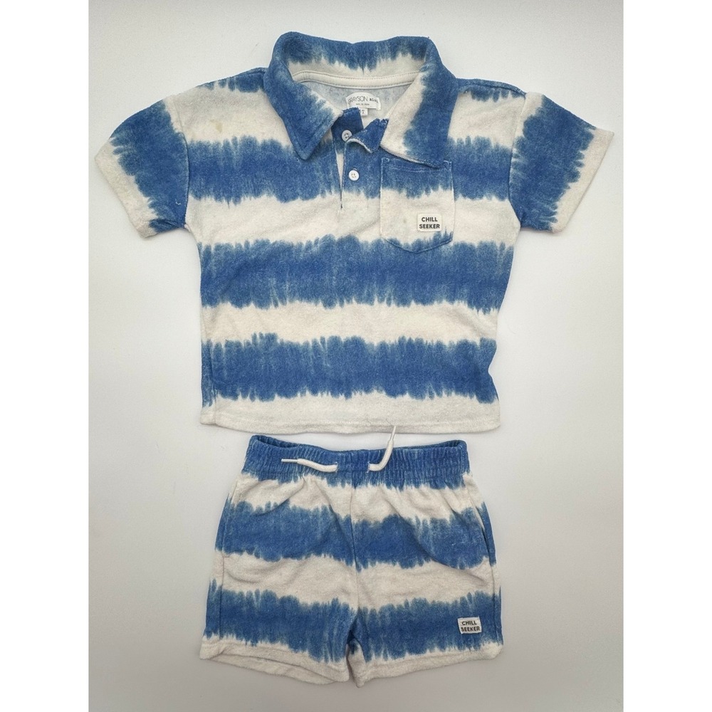 Grayson Mini 3T Blue White Tie Dye Terry Cloth Shorts Set Outfit
